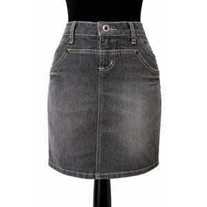 Cache Womens Multi Pocket Jeweled Straight Denim Skirt Size 6 Black Rinse Cotton